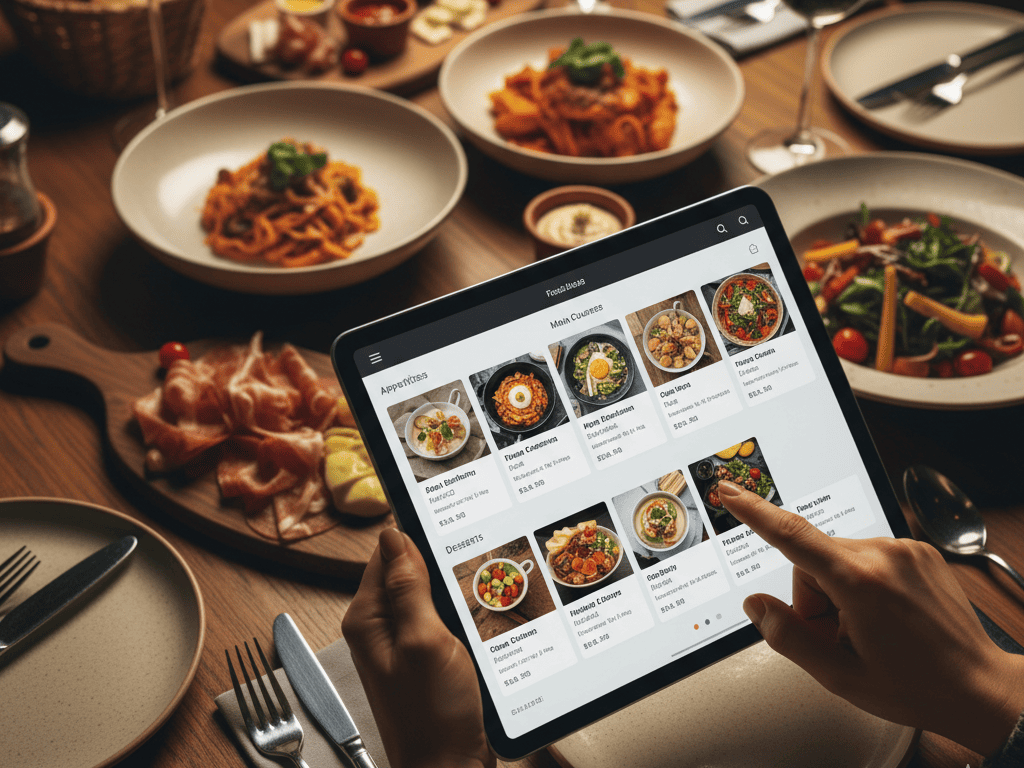 Restaurant POS system interface on tablet